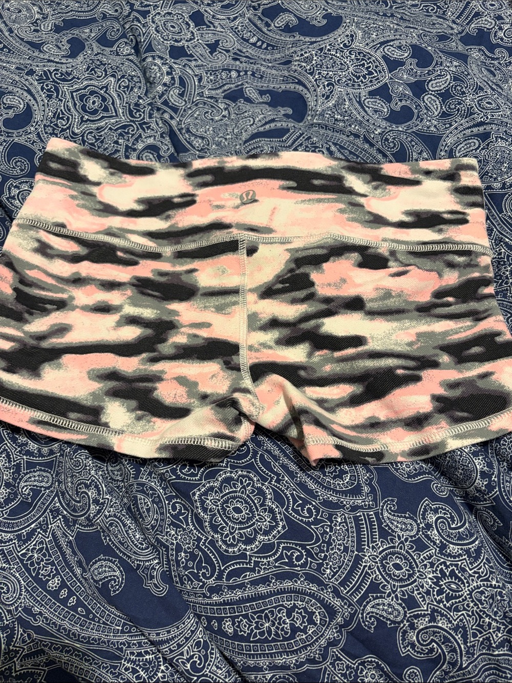 lululemon athletica Pink, Black & Gray Camo Bike Shorts